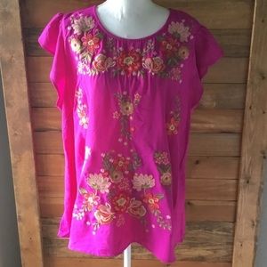 Savanna Jane Pink  Embroidered Floral Tunic Size 1X